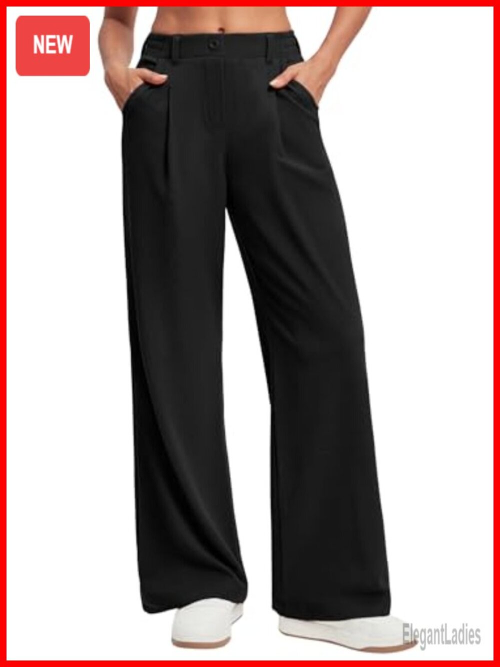 Wide Leg Dress Pants Women High Rise Pleated Waffle Pull On Work Office Trousers